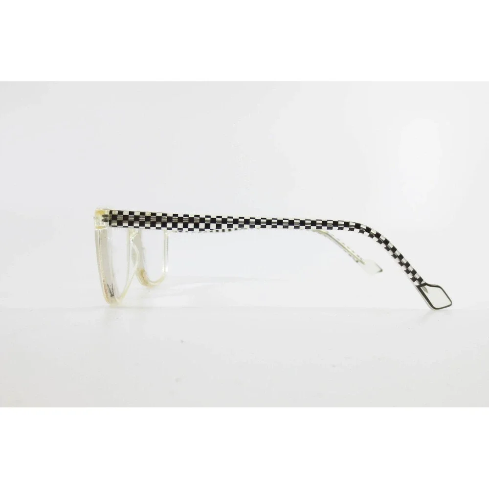 Clear Rectangular Eyeglass Frames Black White Checkered Temples 37496